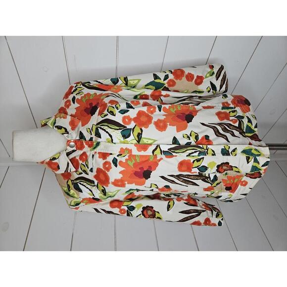 Chico's Jackets & Blazers - Chico's Medium cream orange & green floral lightweight jacket